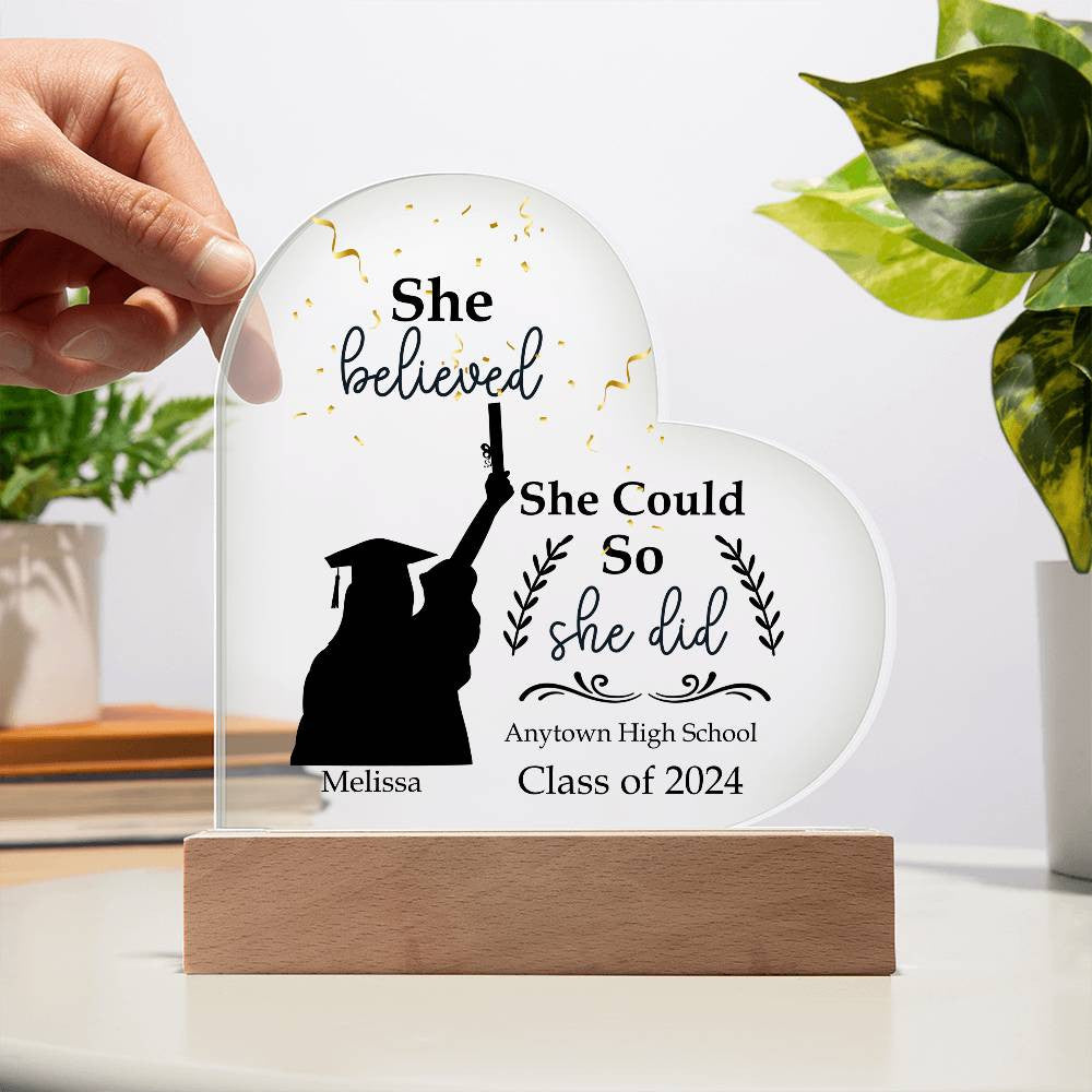 Personalized Graduation Gift for Her - LED Acrylic Heart Plaque-[Heartfelt Family Gift]