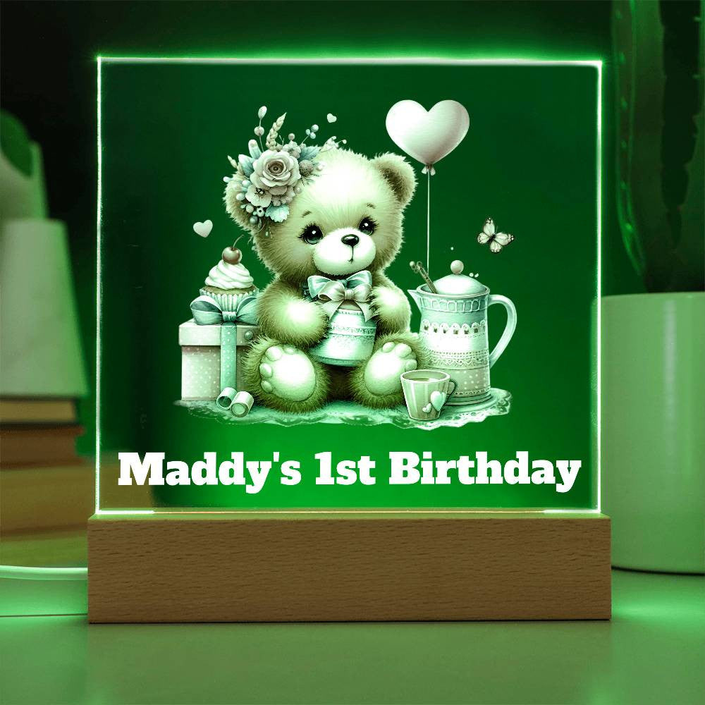 1st Birthday Teddy Bear Sign Night Light-[Heartfelt Family Gift]