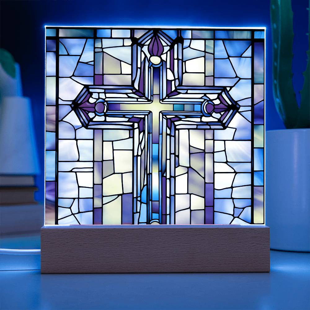 Biblical Cross Faux Stained Glass - Christian Religious Gift for Catholic 1st Communion Baptism and Loss of Loved Ones-[Heartfelt Family Gift]