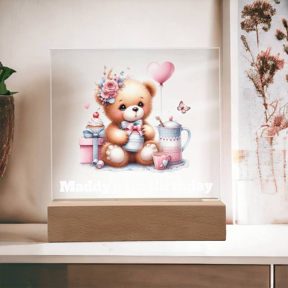 1st Birthday Teddy Bear Sign Night Light-[Heartfelt Family Gift]