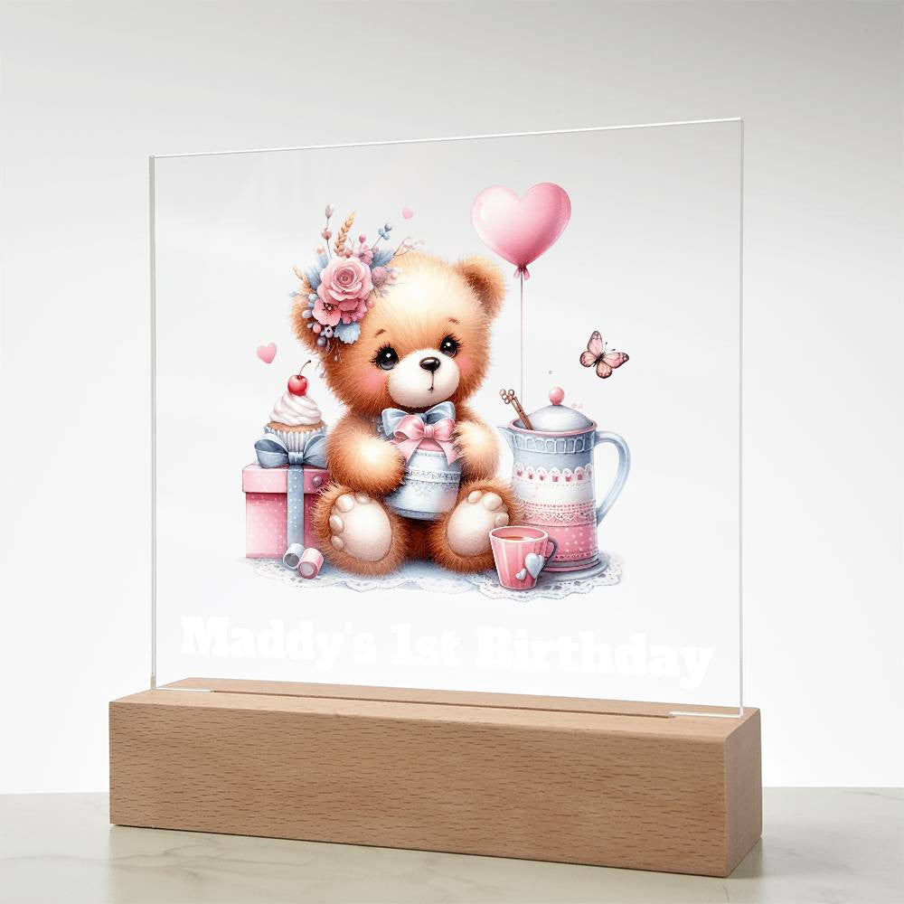 1st Birthday Teddy Bear Sign Night Light-[Heartfelt Family Gift]