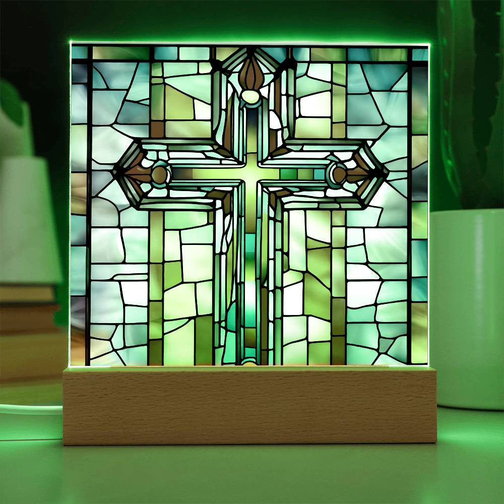 Biblical Cross Faux Stained Glass - Christian Religious Gift for Catholic 1st Communion Baptism and Loss of Loved Ones-[Heartfelt Family Gift]