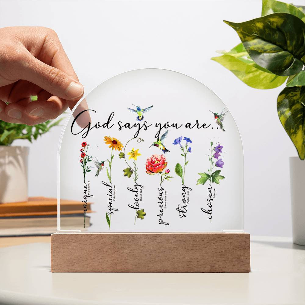 God Says You Are Affirmation Plaques for Christmas Confirmation First Communion Baptism - Heart Dome Nightlight Bible Verses Ornament-[Heartfelt Family Gift]
