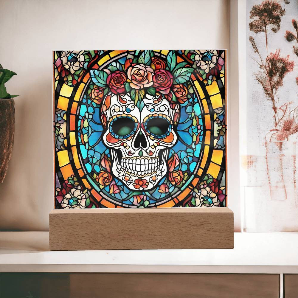 Sugar Skull Acrylic Square Plaque Halloween Decoration-[Heartfelt Family Gift]