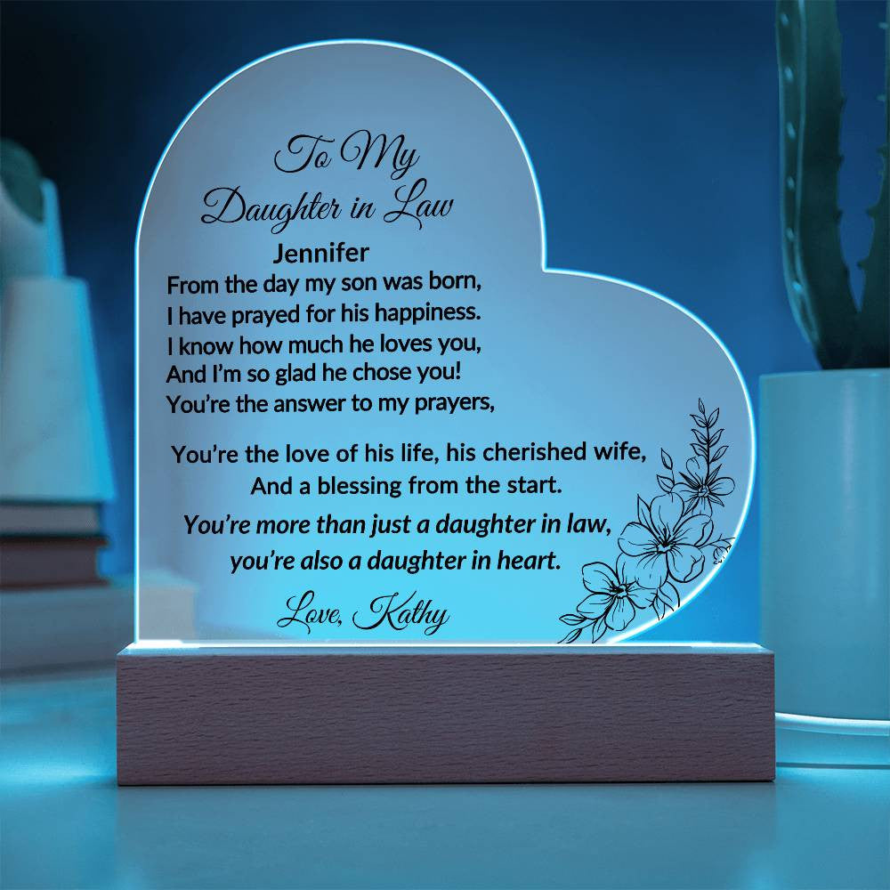 Daughter in Law Acrylic Heart Plaque-[Heartfelt Family Gift]