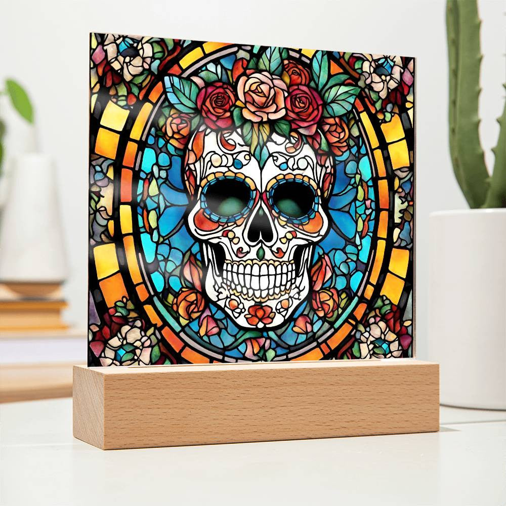 Sugar Skull Acrylic Square Plaque Halloween Decoration-[Heartfelt Family Gift]