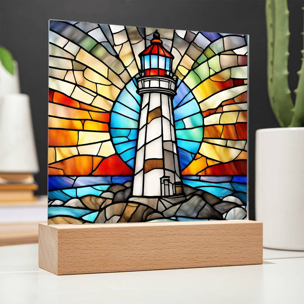 Lighthouse Faux Stained Glass Acrylic Plaque For Beach House Decoration Gift For Birthday Present Home Decor New Home-[Heartfelt Family Gift]