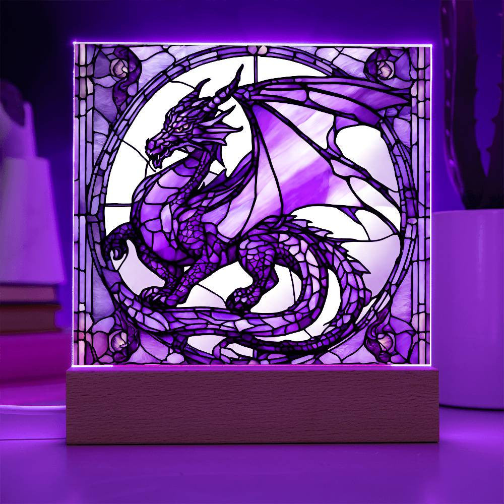 Dragon Faux Stained Glass Plaque - Medieval Nightlight and Fantasty Gift for Dragon Lovers - Gothic Home Decor-[Heartfelt Family Gift]