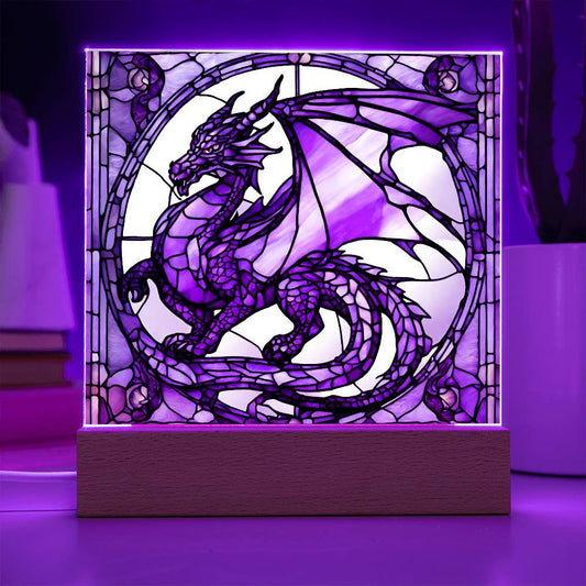 Dragon Faux Stained Glass Plaque - Medieval Nightlight and Fantasty Gift for Dragon Lovers - Gothic Home Decor-[Heartfelt Family Gift]