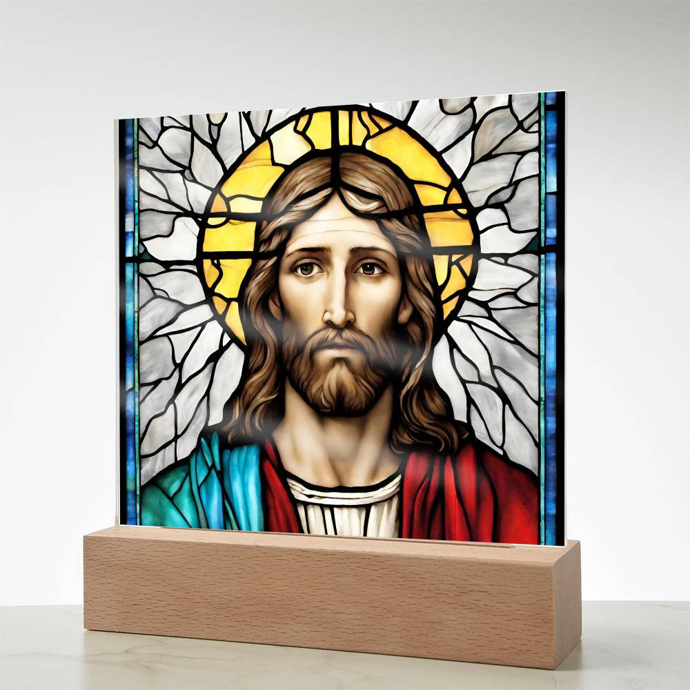 Christian Faith-Inspired Jesus Stained Glass Acrylic Plaque Night Light for Religious Home Decor and Gift-[Heartfelt Family Gift]