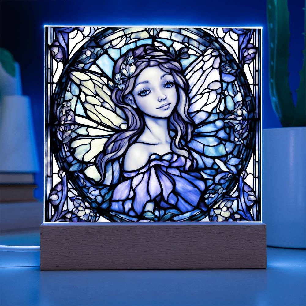 Fairy Faux Stained Glass Acrylic Plaque Gift For Fantasy Lover Gift Winged Fairy Nightlight For Mythical Creature Decoration Birthday Girls-[Heartfelt Family Gift]