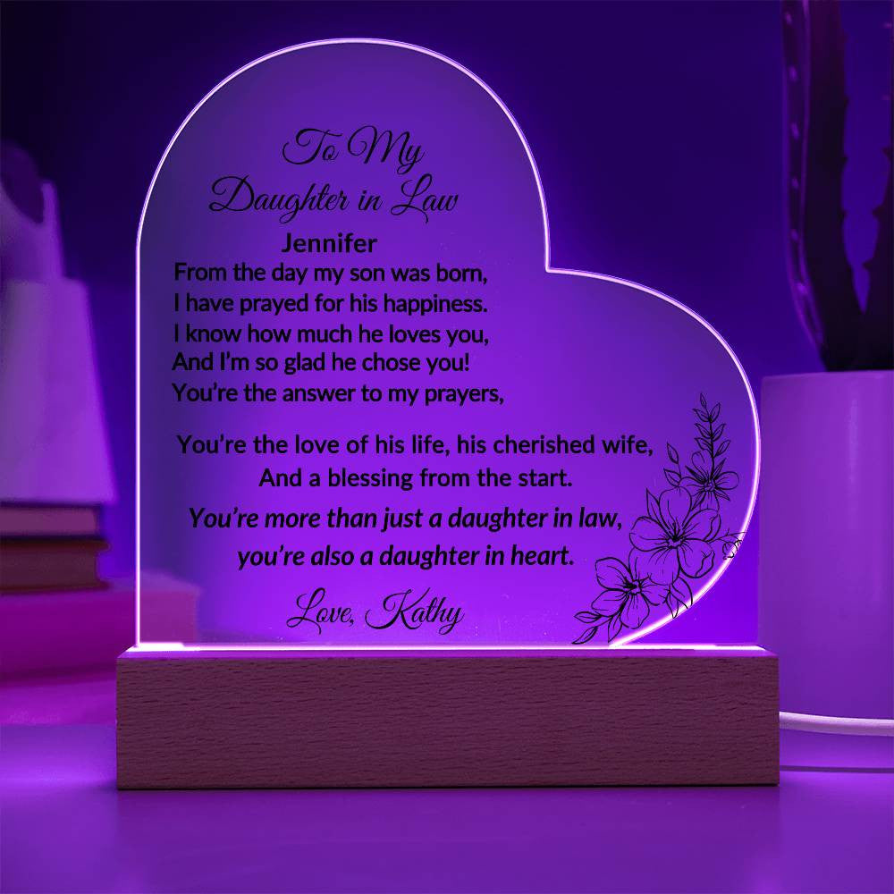 Daughter in Law Acrylic Heart Plaque-[Heartfelt Family Gift]