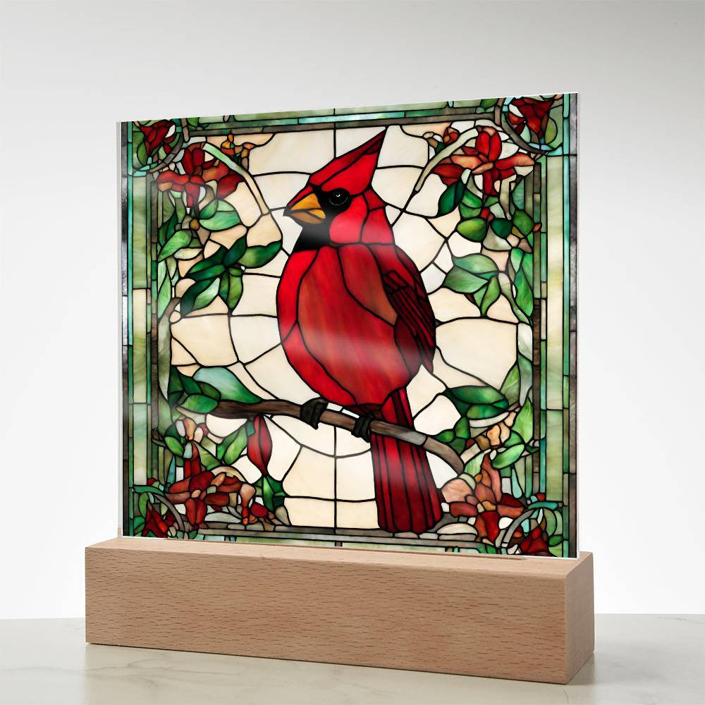 Faux Stained Glass Cardinal Acrylic Plaque Memorial and Remembrance Gift for Loss of Loved One Home Decor for Cardinal Lovers Red Bird-[Heartfelt Family Gift]