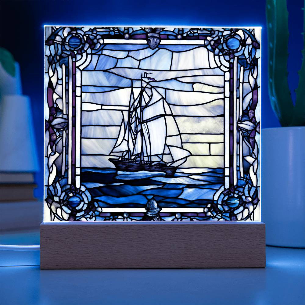 Nautical Faux Stained Glass Acrylic Square Plaque-[Heartfelt Family Gift]
