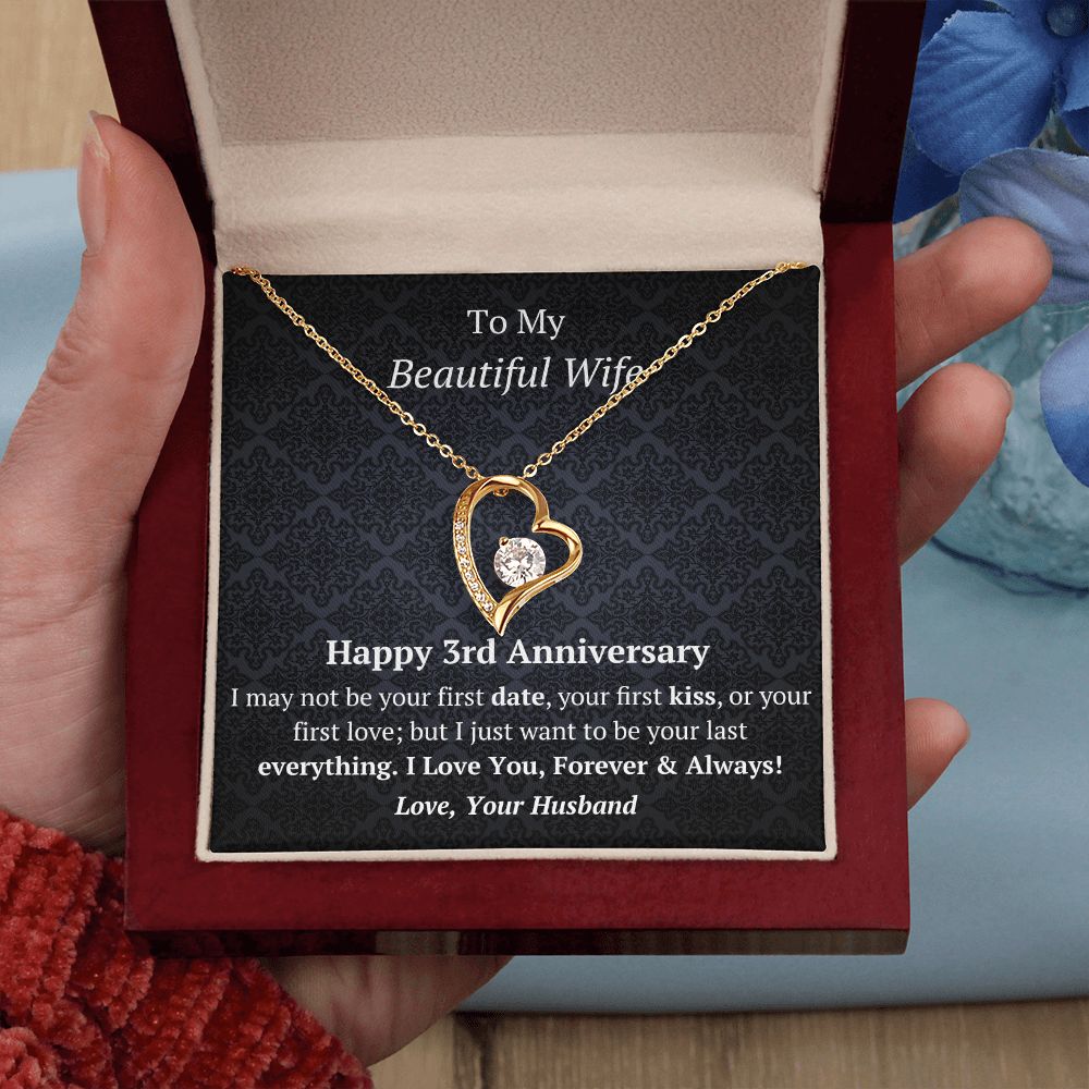 Wife - 3rd Anniversary - Forever Love Heart Necklace-[Heartfelt Family Gift]