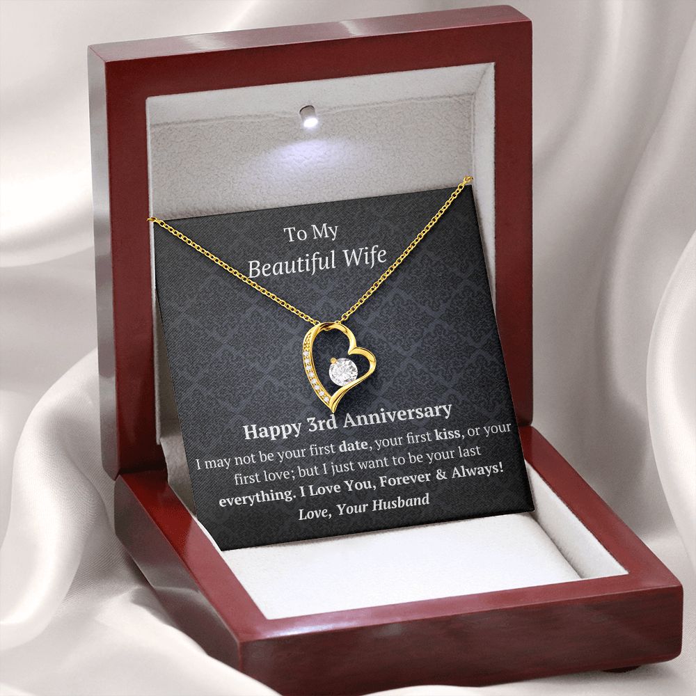 Wife - 3rd Anniversary - Forever Love Heart Necklace-[Heartfelt Family Gift]