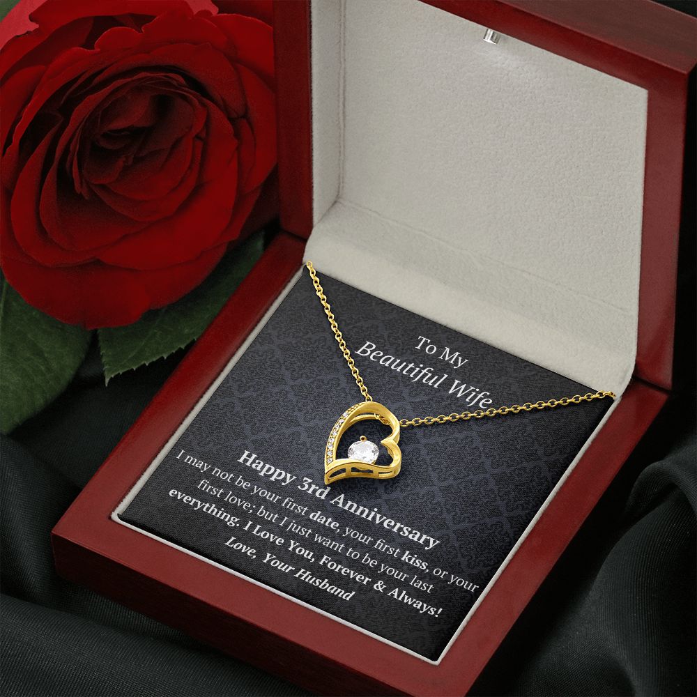 Wife - 3rd Anniversary - Forever Love Heart Necklace-[Heartfelt Family Gift]