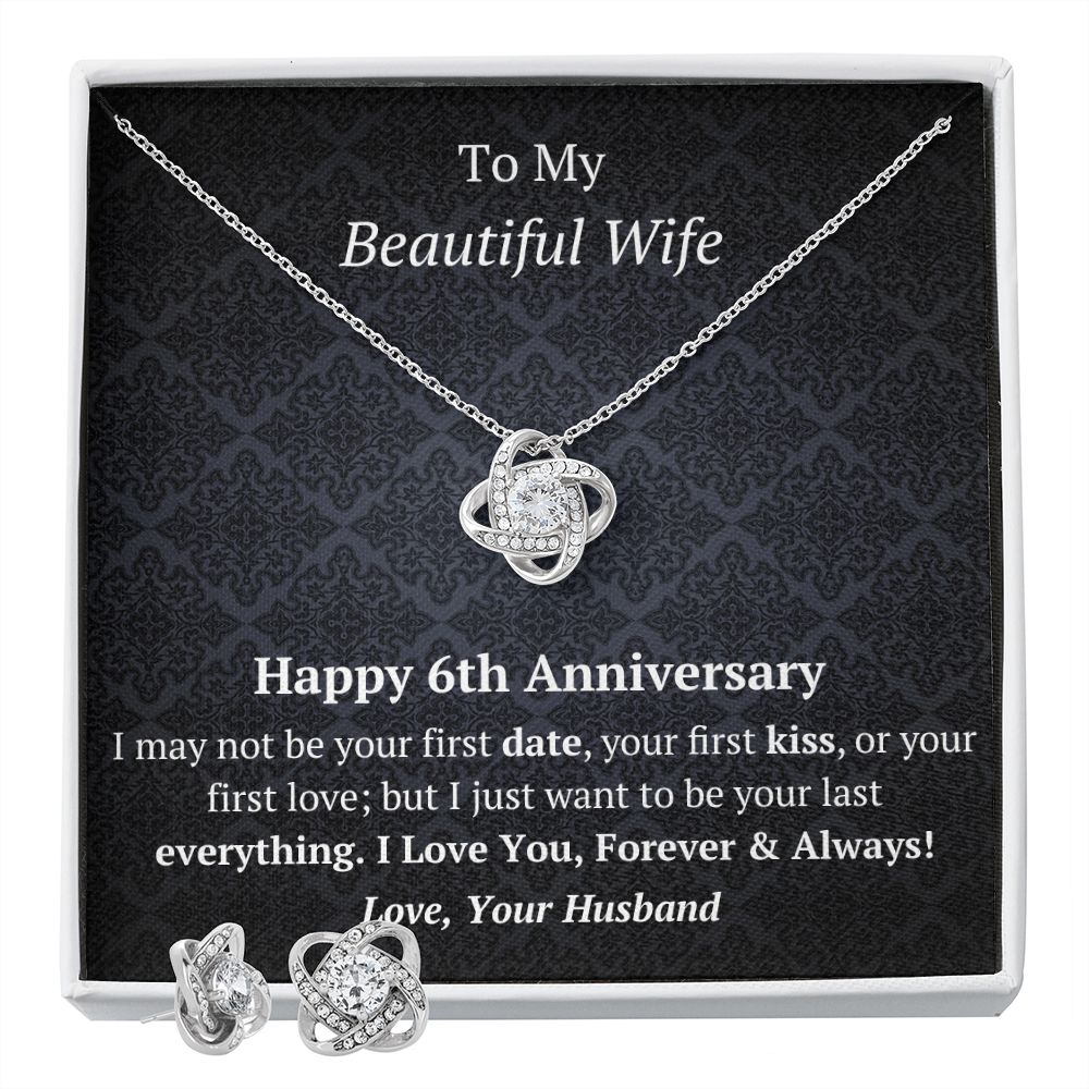 Wife 6th Anniversary Love Knot Necklace Earring Set-[Heartfelt Family Gift]