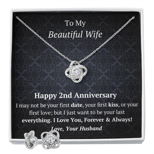 Wife 2nd Wedding Anniversary Knot Necklace Earring Set-[Heartfelt Family Gift]