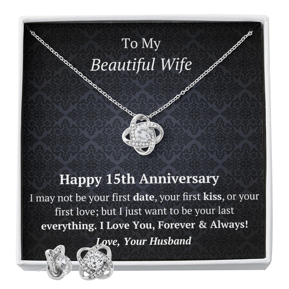 Wife 13th Wedding Anniversary Love Knot Necklace Earring Set-[Heartfelt Family Gift]