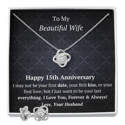 Wife 13th Wedding Anniversary Love Knot Necklace Earring Set-[Heartfelt Family Gift]