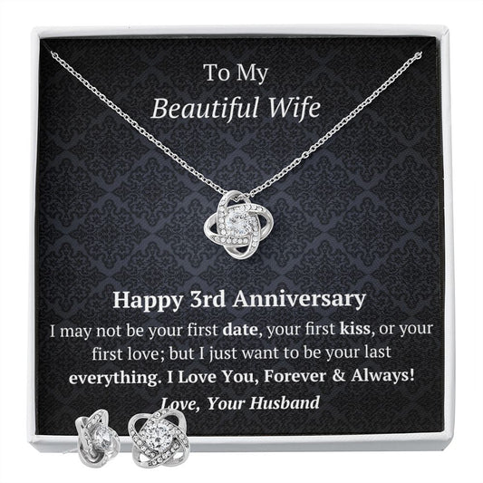 Wife 3rd Wedding Anniversary Love Knot Necklace Earring Set-[Heartfelt Family Gift]