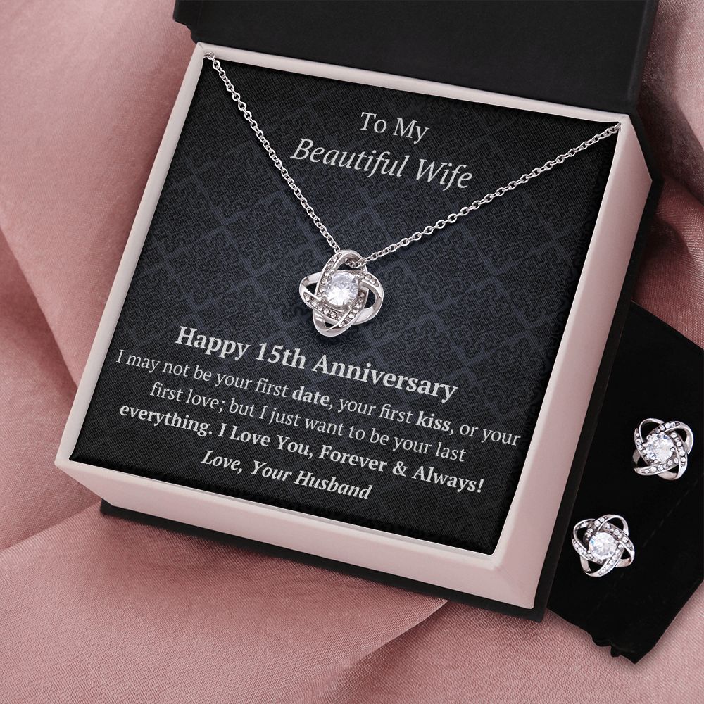 Wife 13th Wedding Anniversary Love Knot Necklace Earring Set-[Heartfelt Family Gift]
