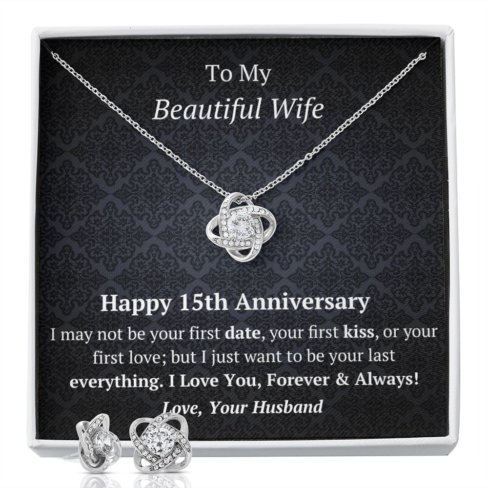 Wife 13th Wedding Anniversary Love Knot Necklace Earring Set-[Heartfelt Family Gift]