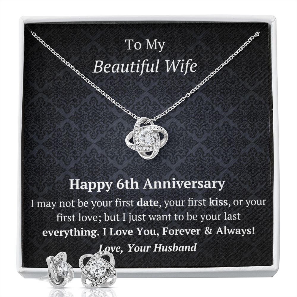 Wife 6th Anniversary Love Knot Necklace Earring Set-[Heartfelt Family Gift]