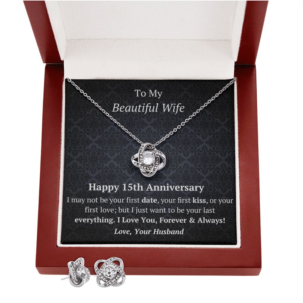 Wife 13th Wedding Anniversary Love Knot Necklace Earring Set-[Heartfelt Family Gift]
