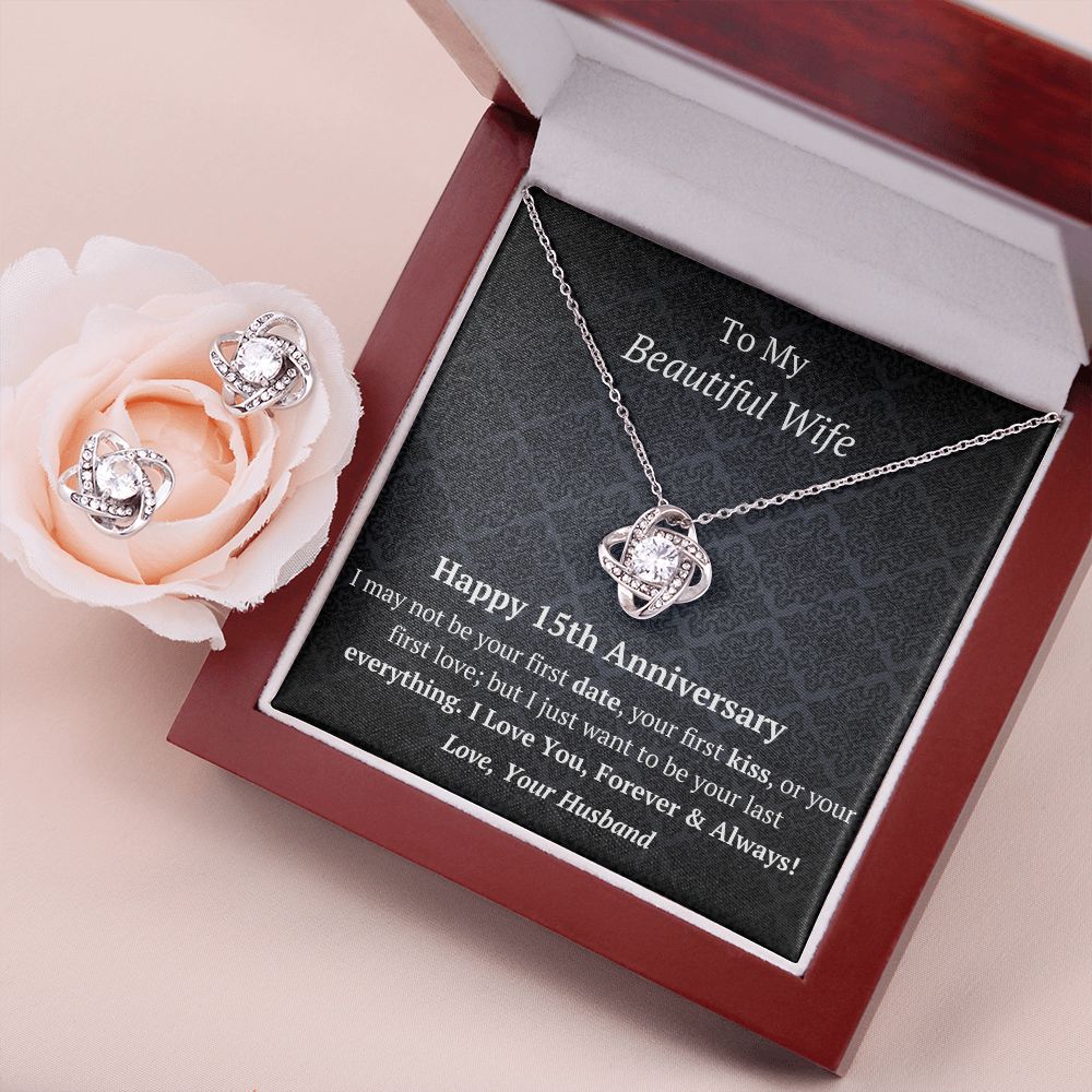 Wife 13th Wedding Anniversary Love Knot Necklace Earring Set-[Heartfelt Family Gift]