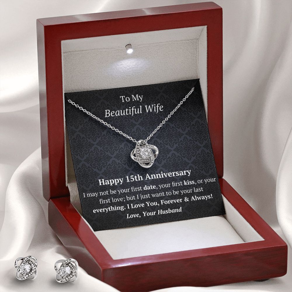 Wife 13th Wedding Anniversary Love Knot Necklace Earring Set-[Heartfelt Family Gift]