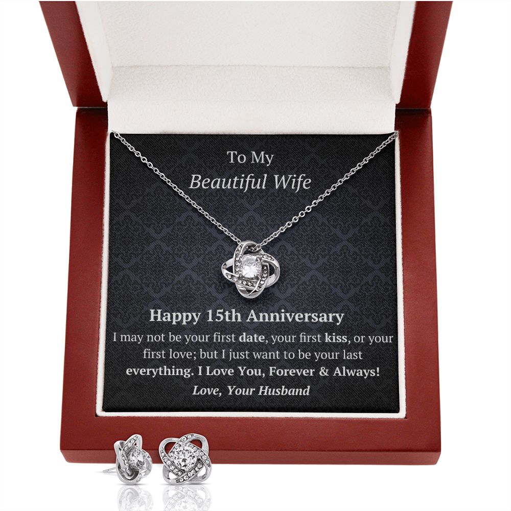 Wife 13th Wedding Anniversary Love Knot Necklace Earring Set-[Heartfelt Family Gift]