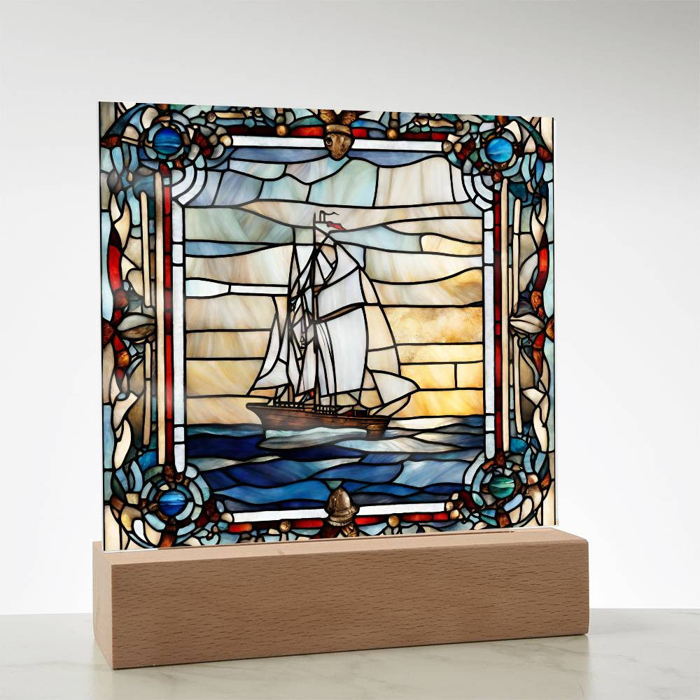 Nautical Faux Stained Glass Acrylic Square Plaque-[Heartfelt Family Gift]