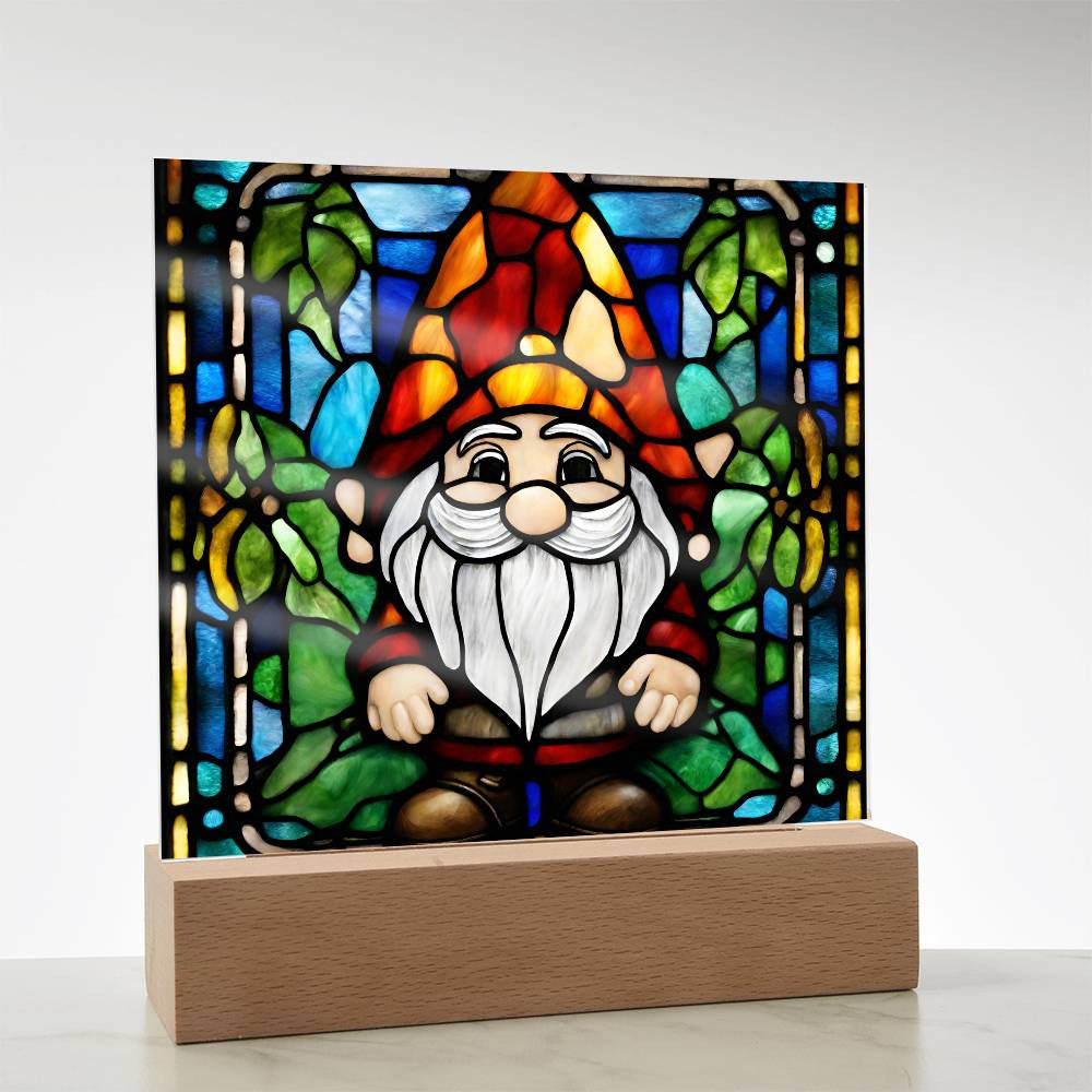 Gnome Faux Stained Glass Acrylic Square Plaque-[Heartfelt Family Gift]
