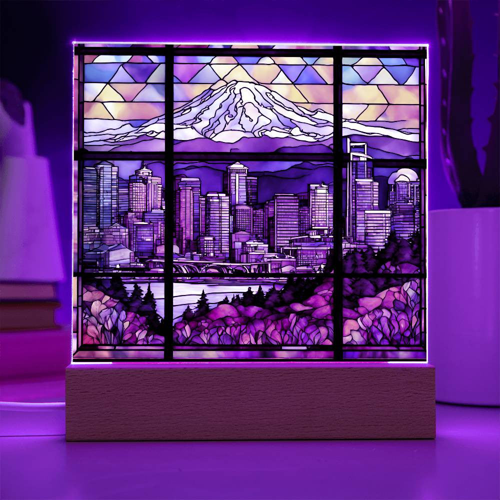Seattle Skyline Mount Rainier LED Acrylic Plaque-[Heartfelt Family Gift]