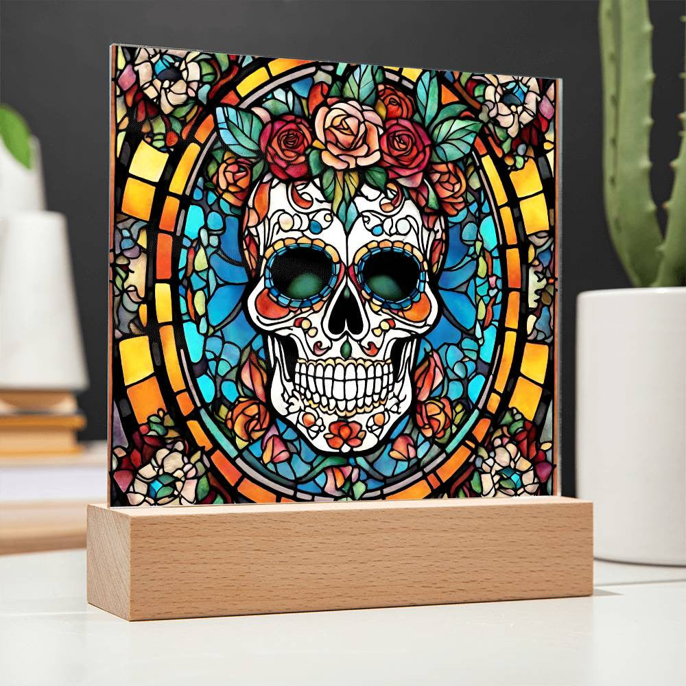 Sugar Skull Acrylic Square Plaque Halloween Decoration-[Heartfelt Family Gift]