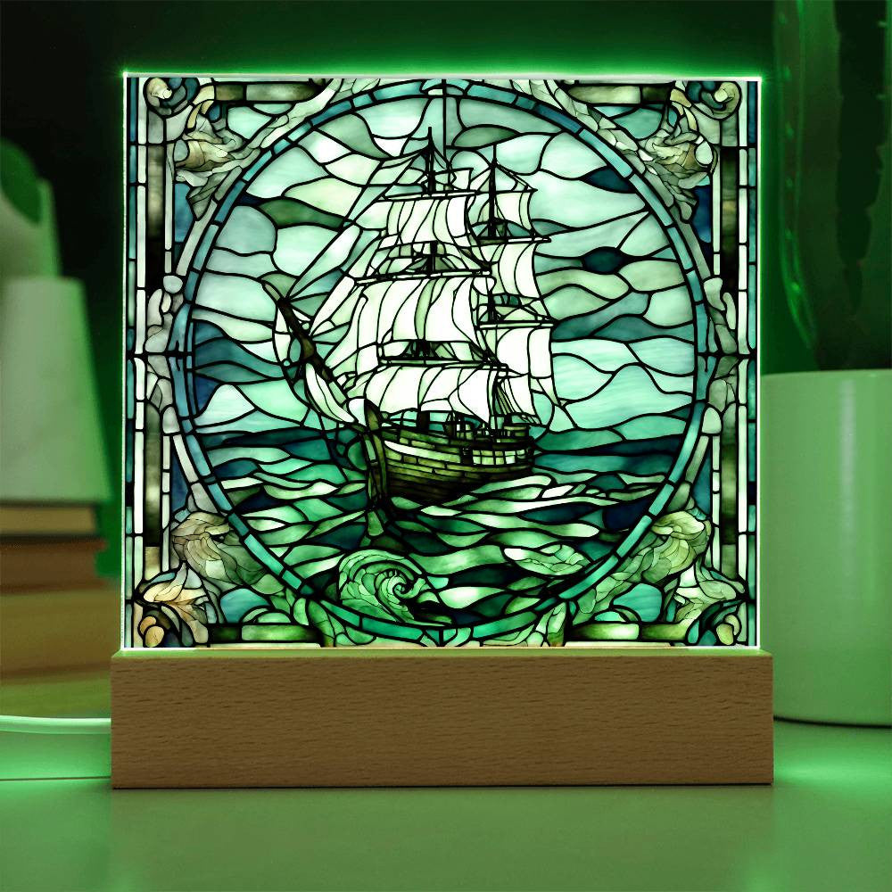 Ship Faux Stained Glass Acrylic Plaque-[Heartfelt Family Gift]