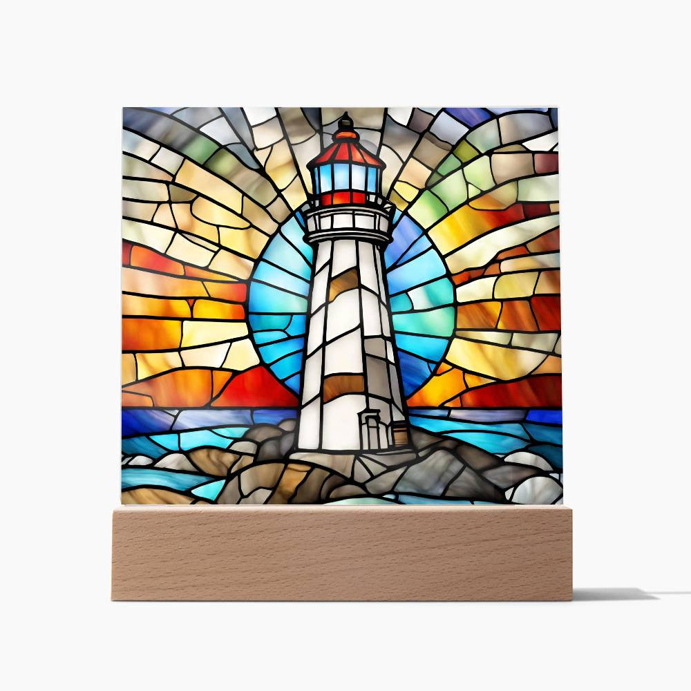 Lighthouse Faux Stained Glass Acrylic Plaque For Beach House Decoration Gift For Birthday Present Home Decor New Home-[Heartfelt Family Gift]