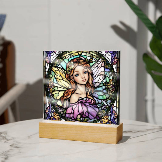 Fairy Faux Stained Glass Acrylic Plaque Gift For Fantasy Lover Gift Winged Fairy Nightlight For Mythical Creature Decoration Birthday Girls-[Heartfelt Family Gift]