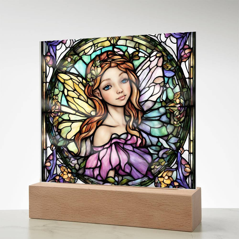 Fairy Faux Stained Glass Acrylic Plaque Gift For Fantasy Lover Gift Winged Fairy Nightlight For Mythical Creature Decoration Birthday Girls-[Heartfelt Family Gift]