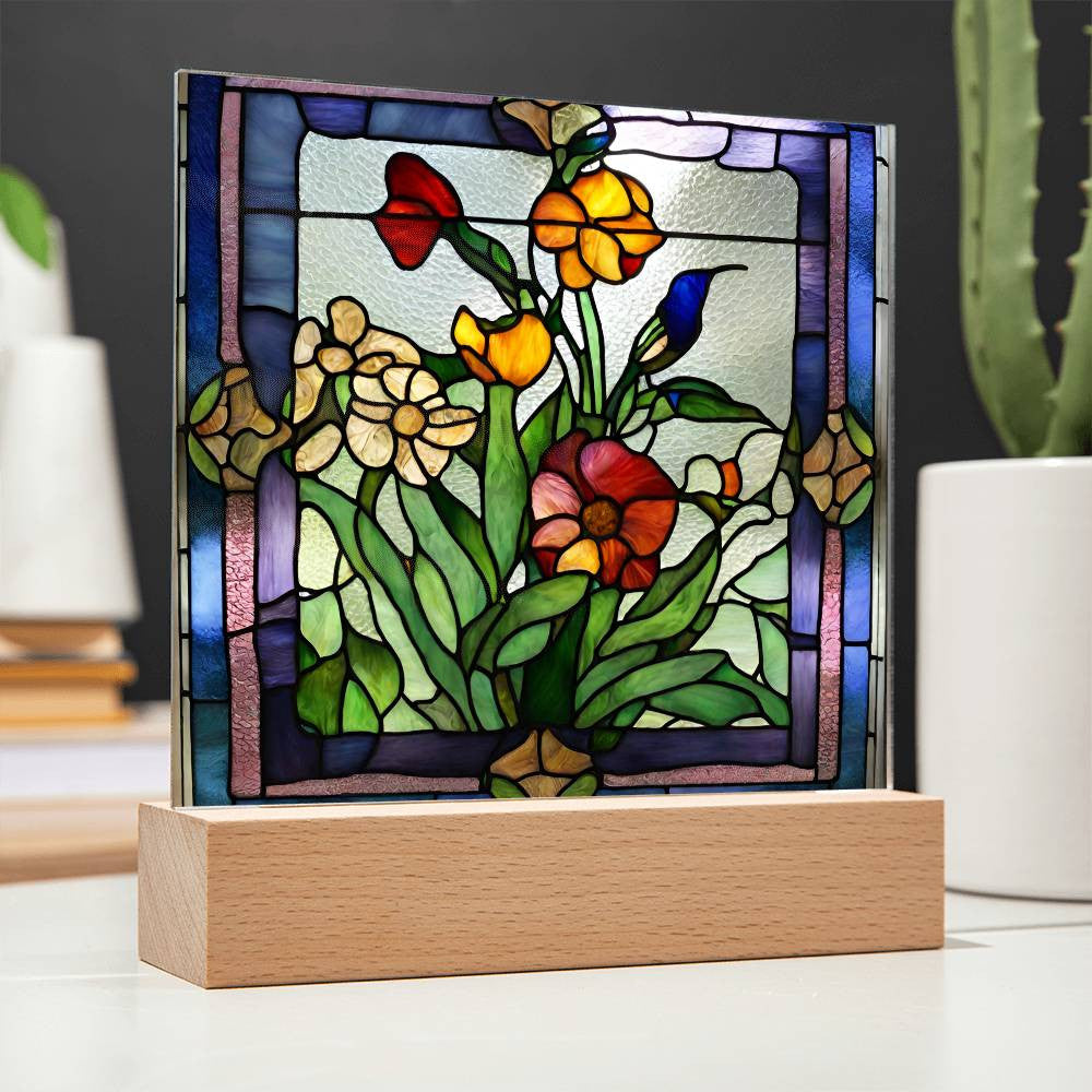 Flowers Acrylic Square Plaque-[Heartfelt Family Gift]
