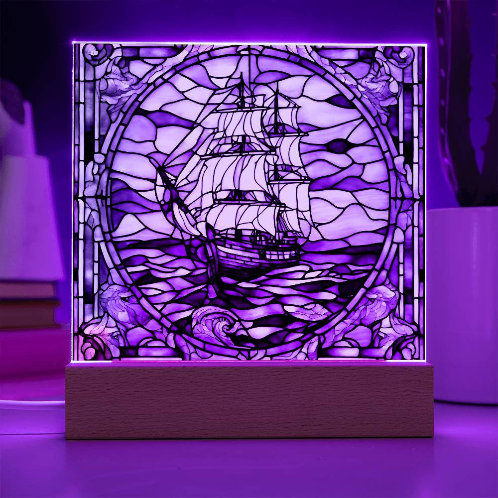 Ship Faux Stained Glass Acrylic Plaque-[Heartfelt Family Gift]