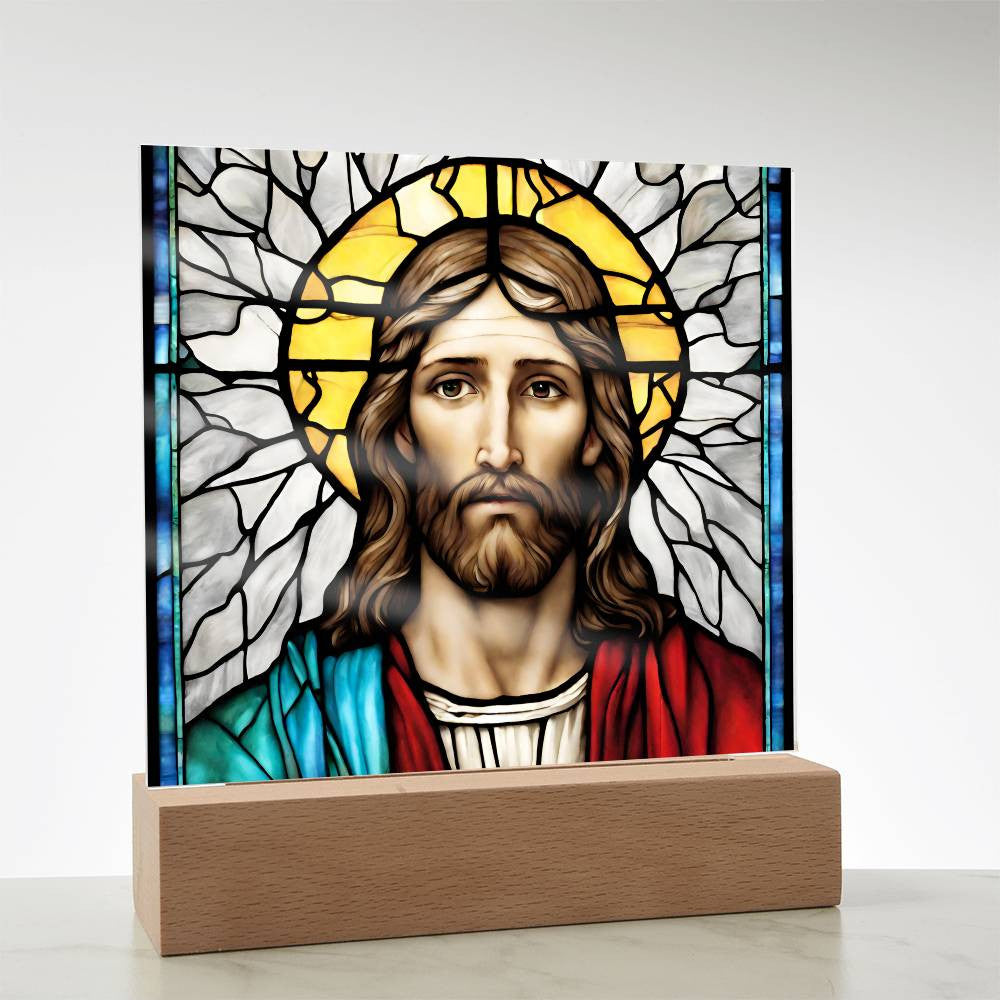 Christian Faith-Inspired Jesus Stained Glass Acrylic Plaque Night Light for Religious Home Decor and Gift-[Heartfelt Family Gift]