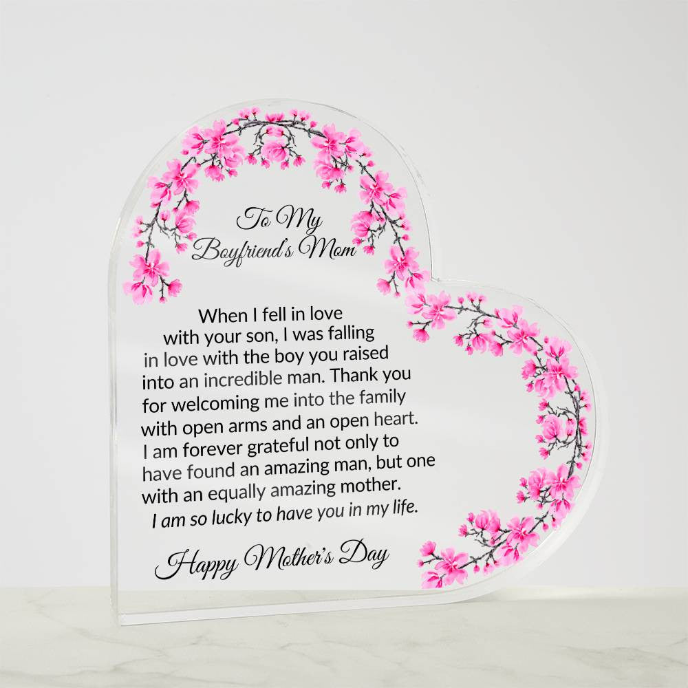 To My Boyfriends Mom Acrylic Heart Plaque Gift-[Heartfelt Family Gift]