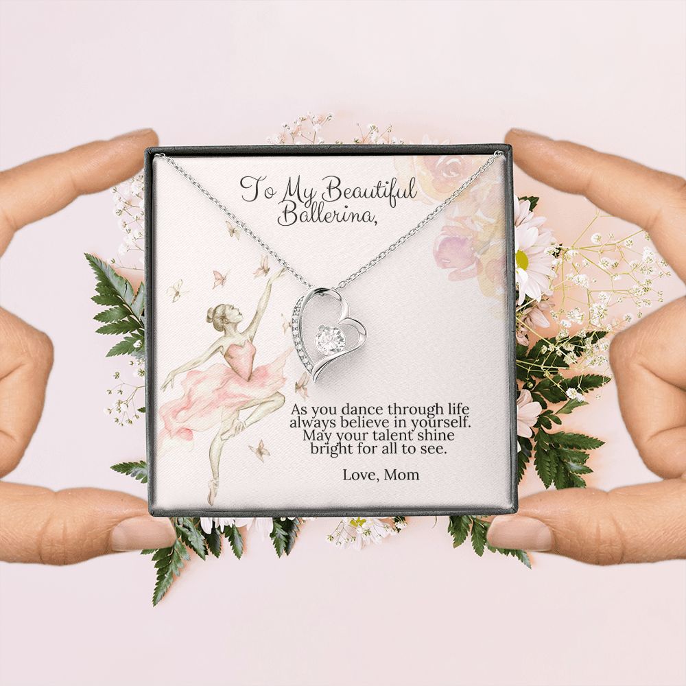 To My Beautiful Ballerina Love Mom Forever Love Heart Necklace Dance Recital Gift-[Heartfelt Family Gift]