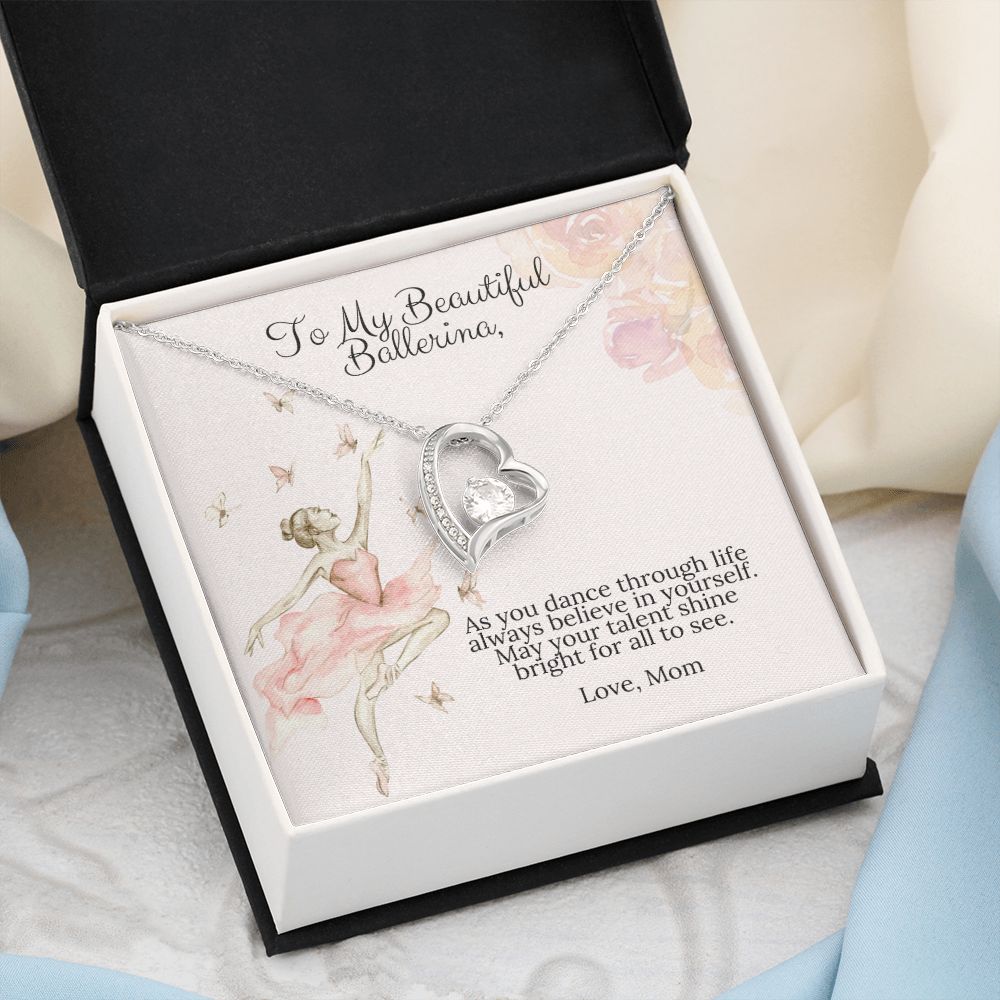 To My Beautiful Ballerina Love Mom Forever Love Heart Necklace Dance Recital Gift-[Heartfelt Family Gift]