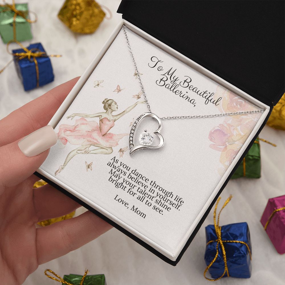 To My Beautiful Ballerina Love Mom Forever Love Heart Necklace Dance Recital Gift-[Heartfelt Family Gift]