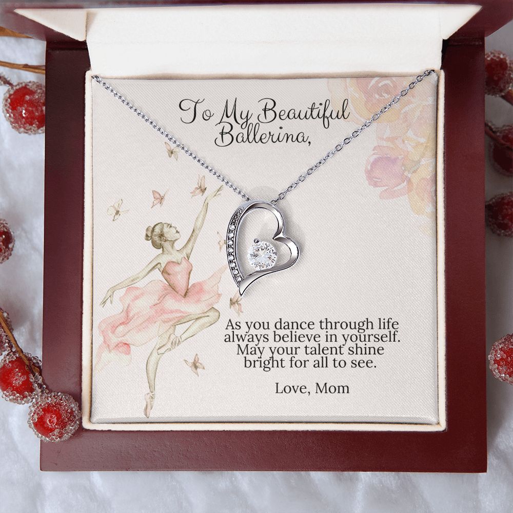 To My Beautiful Ballerina Love Mom Forever Love Heart Necklace Dance Recital Gift-[Heartfelt Family Gift]