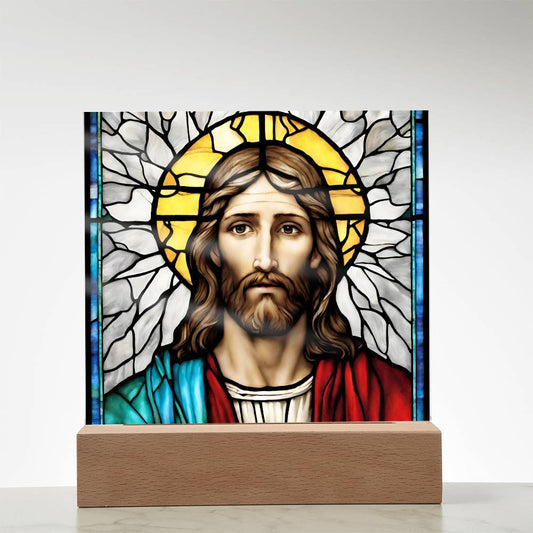Christian Faith-Inspired Jesus Stained Glass Acrylic Plaque Night Light for Religious Home Decor and Gift-[Heartfelt Family Gift]